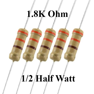 Picture of 25Pcs- 1/2Watt 1.8K Resistor 1.8K Ohm 1/2W 5% Carbon Film Resistor Electrical Circuitry & Parts