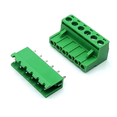 Picture of 6Pin RIGHT Angle GREEN Color MALE & FEMALE Screws Terminal Block 6 Pin 5.08mm Pitch Male Female Plug-In L Type Plug & Socket  For Electronics Cables Connectors