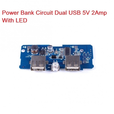 Picture of BLUE Power Bank Circuit With LED Indicator & Flash Light Input DC 5V 2A Micro USB Socket Output DC 5V 2A 1A Dual USB & BMS Protection Lithium Battery 3.7V 18650 Battery Mobile Smart Phone Charging Module
