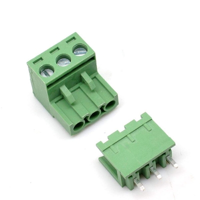 Picture of 3Pin RIGHT Angle GREEN Color MALE & FEMALE Screws Terminal Block 3 Pin 5.08mm Pitch Male Female Plug-In L Type Plug & Socket  For Electronics Cables Connectors - Beige
