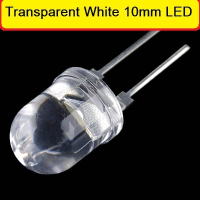 Picture of 10Pcs- 10mm WHITE Clear Transparent White 10mm LED Super Bright LED Lamp Wide Angle Electronics Components Indicator Flash LED Light Bulbs  Emitting Diodes