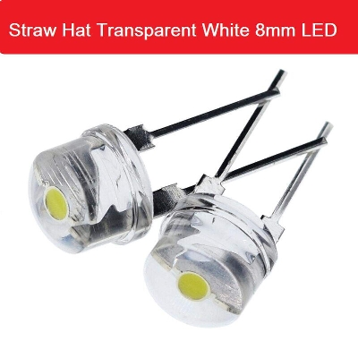 Picture of 10Pcs- 8mm LED Light Bulbs WHITE  Straw Hat Clear Transparent White 8mm LED Super Bright LED Lamp Wide Angle Electronics Components Indicator Light Emitting Diodes Electrical Circuitry & Parts - Gold