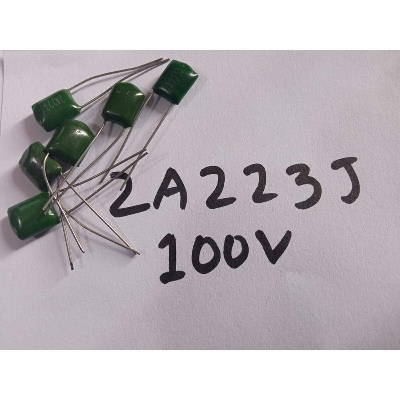 Picture of 10Pcs- MYLAR 100V 2A223J GREEN Color Mylar 2A223J 223j 100V Polyester Film Capacitor Metallized 22nF Polypropylene Capacitors Electronics Circuitry & Parts