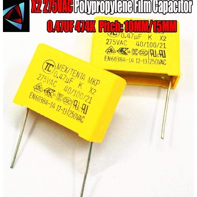 Picture of 3Pcs- YELLOW BOX TYPE 0.47uF 275VAC Electric Power Polypropylene Metal Film Box Capacitor Axial Film Molded 0.47uF 275VAC Capacitors Electronics Circuitry & Parts