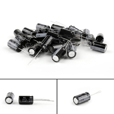 Picture of 5Pcs- RADIAL 100uF 100V Electrolytic Capacitors 100uF 100V Radial Polarized Aluminum Electrolytic Capacitor THT Electrolytic Radial Capacitors 2 Pin Leads
