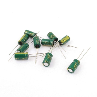 Picture of 10Pcs- RADIAL 100uF 35V Electrolytic Capacitors 100uF 35V Radial Polarized Aluminum Electrolytic Capacitor THT Electrolytic Radial Capacitors Electronics Circuitry & Parts