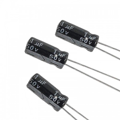 Picture of 20Pcs- RADIAL 1uF 50V Electrolytic Capacitors 1uF 50V Radial Polarized Aluminum Electrolytic Capacitor THT Electrolytic Radial Capacitors Electronics Circuitry & Parts
