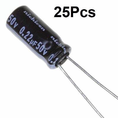 Picture of 20Pcs- RADIAL 0.22uF 50V Electrolytic Capacitors 0.22uF 50V Radial Polarized Aluminum Electrolytic Capacitor THT Electrolytic Radial Capacitors Electronics Circuitry & Parts