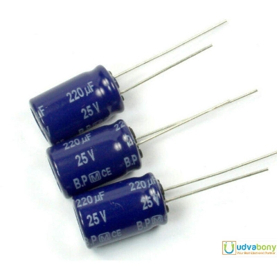 Picture of 10Pcs- RADIAL 220uF 25V Electrolytic Capacitors 220uF 25V Radial Polarized Aluminum Electrolytic Capacitor THT Electrolytic Radial Capacitors Electronics Circuitry & Parts