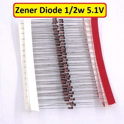 Picture of 25Pcs- 5.1V 1/2Watt Zener Diode 0.5W 1/2W 5.1V 1N5231 Through Hole Voltage Regulator Zener Diodes DO-35 DIP Values Assortment Kit For Electronics Circuitry & Parts DIY