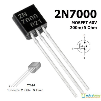 Picture of 5Pcs-2N7000 2N-7000 7000 MOSFET 60V 200mA N-Channel Mode Field Effect Transistor Semiconductor MOSFET  TO-92 Package 3 Pin Electrical Circuitry & Parts