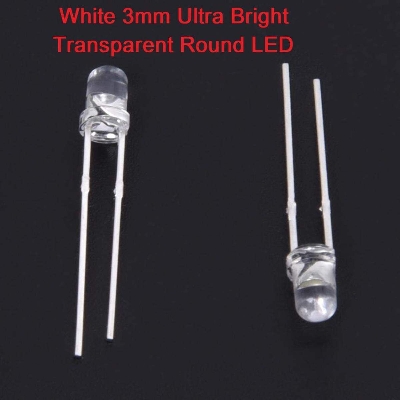 Picture of 50Pcs- Water Clear LED White 3mm Ultra Bright Transparent Round 3mm LED Light Emitting Diode Water Clear White Light Bulbs For Electronics Project