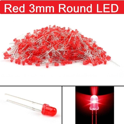 Picture of 50Pcs- 3mm Colorful RED LED 3mm Round LED Light Emitting Diode Basic Red Light Bulbs For Electronics Project Indicator Front Panels LED Light DIY
