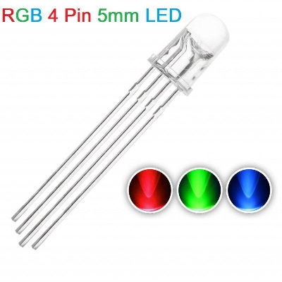 Picture of 5Pcs- 4 Pin RGB Transparent 5mm Water Clear RGB LED 5mm 4Pin Transparent Round 5mm LED Light Emitting Diode Water Clear RGB LEDs Blinking Light Bulbs For Electronics Project