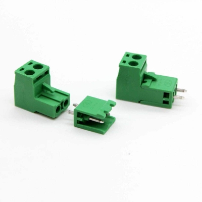 Picture of 3Pcs- 2Pin RIGHT Angle GREEN Color MALE & FEMALE Screws Terminal Block 2 Pin 5.08mm Pitch Male Female Plug-In L Type Plug & Socket  For Electronics Cables Connectors