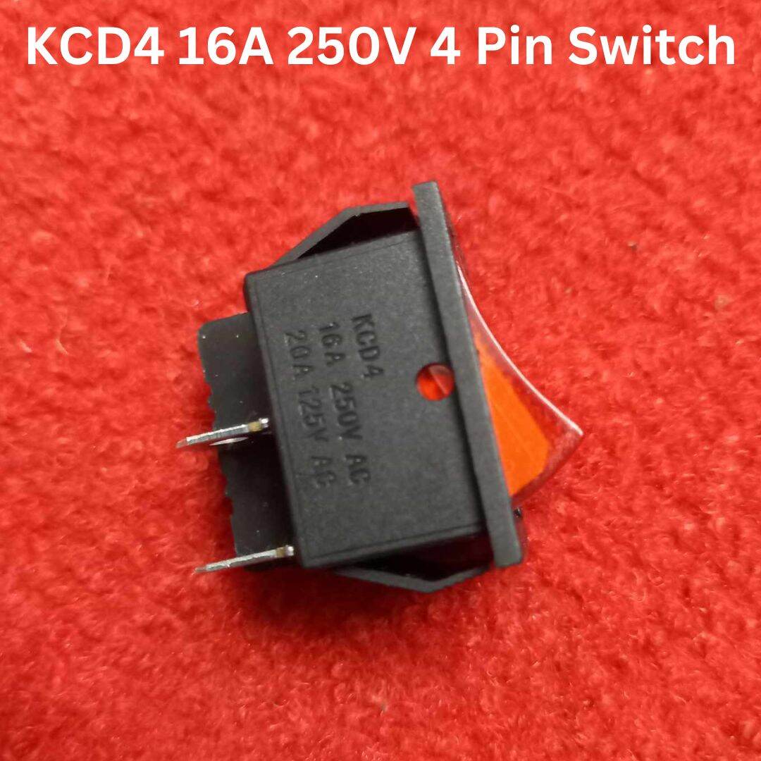 Picture of Upscale Living - KCD4 Rocker Switch 16A 250V 4 Pin Black Color Switches 4Pin On Off 2 Positions Full Illuminated Neon RED Indicators - Green
