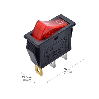 Picture of 2Pcs RED Indicators KCD3 Rocker Switch 16A 250V 3 Pin BLACK Color Switches 3Pin On Off 2 Positions Full Illuminated Neon RED Indicators DPST Power Switch For Auto Car Boat IPS UPS