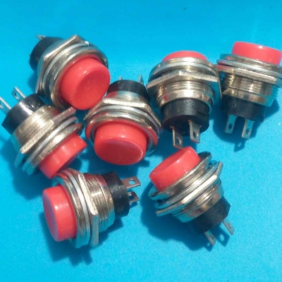 Picture of Round Shape 3A/125V SPST Red Panel Mounting Momentary 2 Pin Push Button Switch