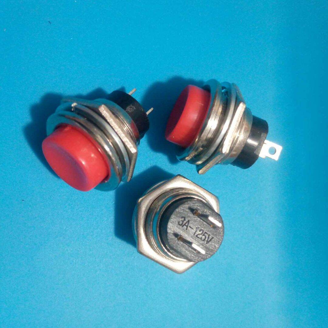 Picture of Round Shape 3A/125V SPST Red Panel Mounting Momentary 2 Pin Push Button Switch