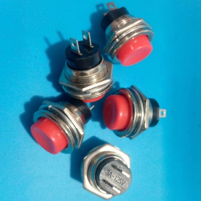 Picture of Round Shape 3A/125V SPST Red Panel Mounting Momentary 2 Pin Push Button Switch