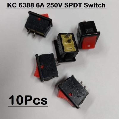 Picture of 10Pcs KC-6388 KC 6388 Rocker Switch 2 Pin 6A 250V 2 Positions SPDT ON OFF Boat Rocker Switch Power Rocker Switch Black & Red Color Micro Switches For Electronic Projects