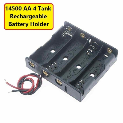 Picture of AA 4 Tank Rechargeable Battery Holders 14500 Four Slot Plastic Storage Boxes Case With Leads Cables Wire Battery Holder Electronics Circuitry & Parts