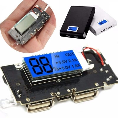 Picture of BLACK Power Bank Circuit With LCD Display Input DC 5V 2A Micro USB Socket Output DC 5V 2.1A 1A Dual USB Flash Light & BMS Protection Lithium Battery 3.7V 18650 Battery Mobile Smart Phone Charging Module