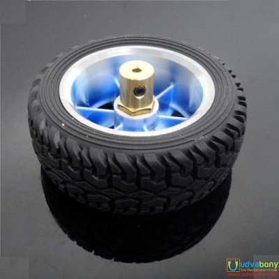 Picture of 65mm Heavy Duty D65mm Robotic Rubber Tier Wheel 65x26.5mm With Metal Bracket & Brass Copper 4mm Hex Shaft Coupling And Screws For Arduino UNO Smart Robot Car Wheels DIY