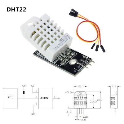 Picture of DHT22 DHT-22 DC 3.3V-5V 3 Pin Temperature And Relative Humidity Sensor AM2302 Module With Matching Doupont Cable Digital Temperature Humidity Sensor Module For Arduino Electronics Circuitry & Parts