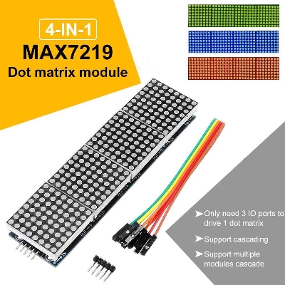Picture of MAX7219 MAX-7219 7219 RED Dot Matrix Module 4 In 1 8x8 Dot Microcontroller Line Display With 5 Pin Cables For Interfacing Arduino Electronics Circuitry & Parts