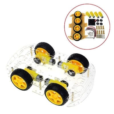 Picture of 4WD Smart Robot Car Chassis 4WD Kit Multi-Functional 4WD Smart Robot Car Double Layer Acrylic Chassis Plate 26cm Kit Without Battery Holder For Arduinos Uno R3 Electronics Circuitry & Parts