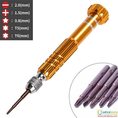 Picture of Multi Function 5 In 1 Precision Screwdriver Set Repair Tool Kit T5 T6 1.2mm 1.5mm 0.8mm Alloy Steel & Titanium For Watch Phone Laptop