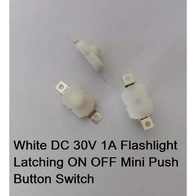 Picture of White 5Pcs DC 30V 1A Switches Flashlight Latching ON OFF Mini Push Button Switches 17x12x9.5mm For Table Lamp Flashlight Button LED Torch Light Bulbs DIY