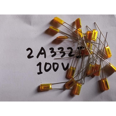 Picture of 10Pcs- 332j 100V Metallized Polypropylene Film 2A332j Capacitor 3.3nF 100V Mylar Polyester Film Electrical Circuitry & Parts
