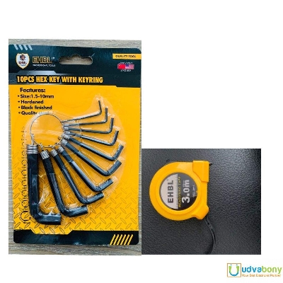 Picture of Hex-agon 10 Pcs Metric Combina-tion Hex Key Al-len Wrenches Set 1mm To 10mm Keyring Hand Bicy-cle Repair Tool Set