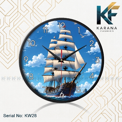 Picture of Karana Fashion KW28 Premium 12-Inch Vintage Sailing Ship Aesthetic Wall Clock - Black