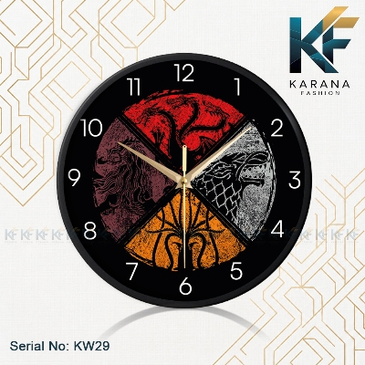 Picture of Karana Fashion (KW-29) Premium 12-Inch Houses Sigil Fantasy Aesthetic Wall Clock - Black