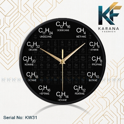 Picture of Karana Fashion (KW-31) 12-Inches Chemistry Periodic Table & Organic Alkane Formula Decorative Wall Clock - Black