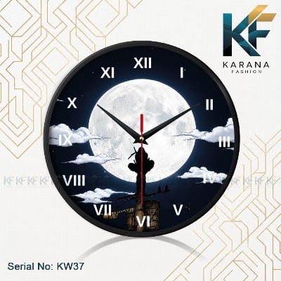 Picture of Karana Fashion (KW-37) 12-Inch Itachi Uchiha Full Moon Anime Wall Clock – Naruto Shinden Silhouette Decorative Round Roman Numeral Wall Clock for Bedroom & Living Room - Black