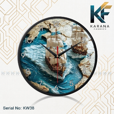 Picture of Karana Fashion (KW-38) 12-Inch Vintage Sailing Ship Premium Wall Clock - Black