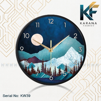 Picture of Karana Fashion (KW-39) 12-Inch Abstract Mountain and Moon Premium Wall Clock - Black