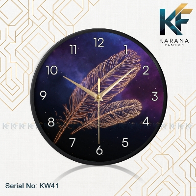 Picture of Karana Fashion (KW-41) 12-Inch Cosmic Golden Feather Premium Wall Clock - Black