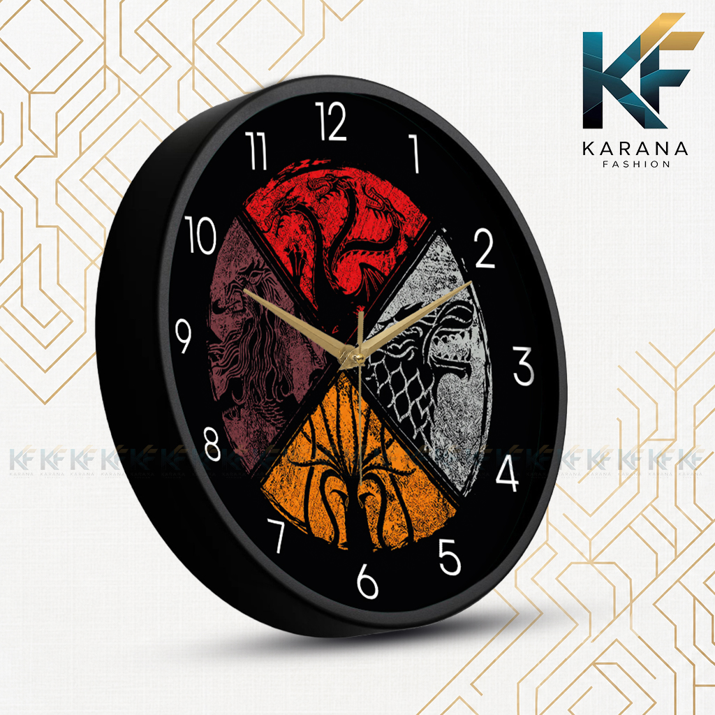 Picture of Karana Fashion (KW-29) Premium 12-Inch Houses Sigil Fantasy Aesthetic Wall Clock - Black