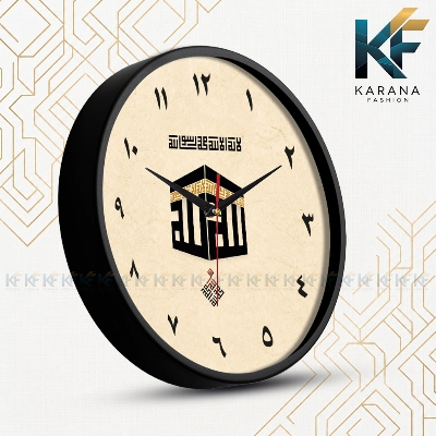 Picture of Karana Fashion (KW-30) Premium 12-Inch Holy Kaaba Kufic Calligraphy Islamic Wall Clock - Black