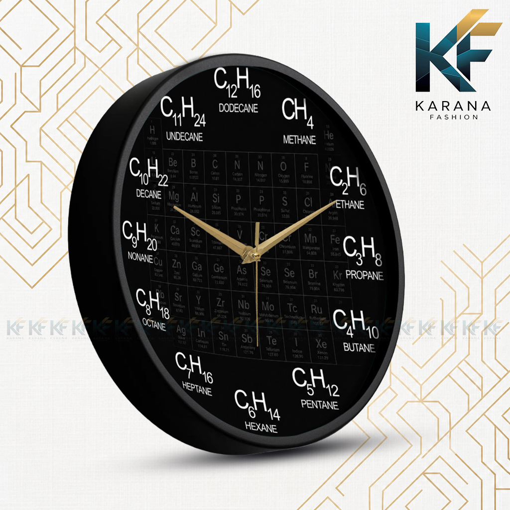 Picture of Karana Fashion (KW-31) 12-Inches Chemistry Periodic Table & Organic Alkane Formula Decorative Wall Clock - Black