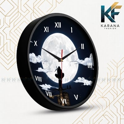 Picture of Karana Fashion (KW-37) 12-Inch Itachi Uchiha Full Moon Anime Wall Clock – Naruto Shinden Silhouette Decorative Round Roman Numeral Wall Clock for Bedroom & Living Room - Black