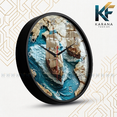 Picture of Karana Fashion (KW-38) 12-Inch Vintage Sailing Ship Premium Wall Clock - Black