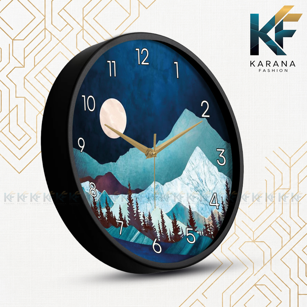 Picture of Karana Fashion (KW-39) 12-Inch Abstract Mountain and Moon Premium Wall Clock - Black