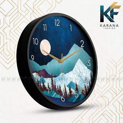 Picture of Karana Fashion (KW-39) 12-Inch Abstract Mountain and Moon Premium Wall Clock - Black