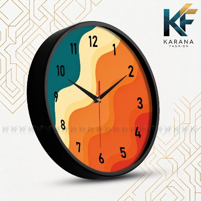 Picture of Karana Fashion (KW-40) 12-Inch Modern Abstract Retro Wavy Premium Wall Clock - Black